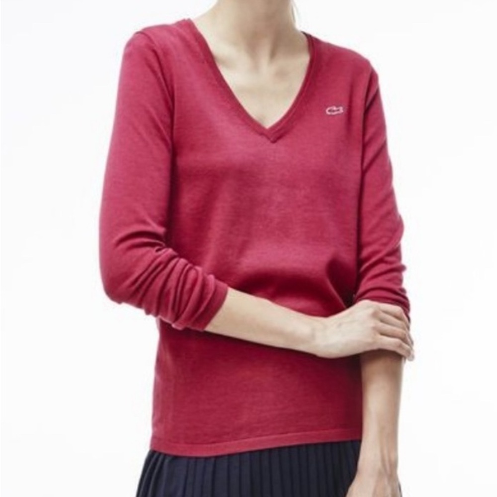 Lacoste V-Neck Pullover Sweater Raspberry 38 M 🐊